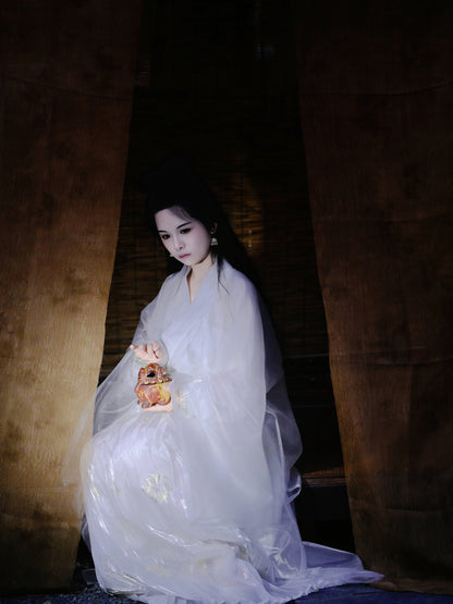 Original 'Night at Orchid Retreat' Song Dynasty Couple Hanfu — Ethereal White Pleated Skirt