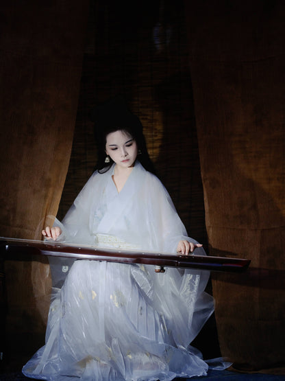 Original 'Night at Orchid Retreat' Song Dynasty Couple Hanfu — Ethereal White Pleated Skirt