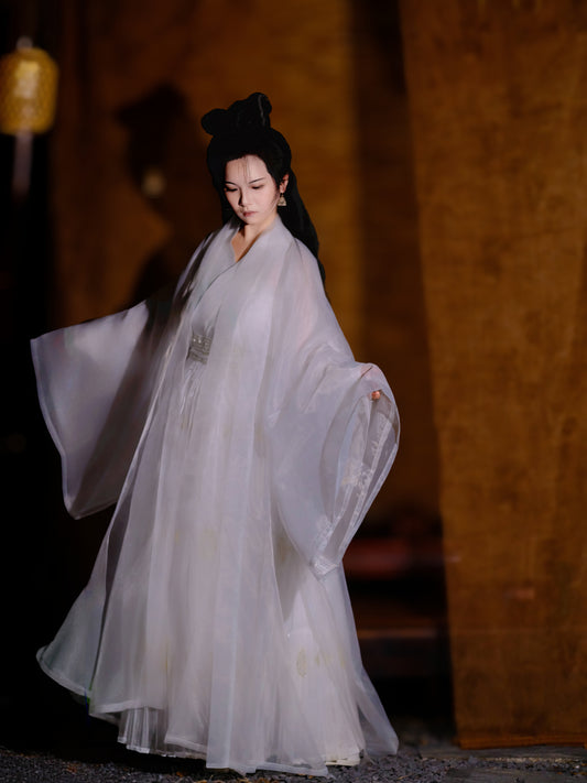 Original 'Night at Orchid Retreat' Song Dynasty Couple Hanfu — Ethereal White Pleated Skirt